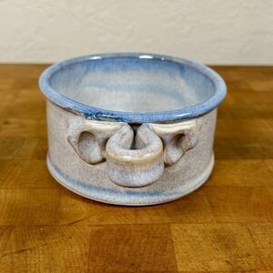 VTG Larry Pejeau Signed 1983 Studio Pottery Crock Soup Bowl Blue Lavender 80s